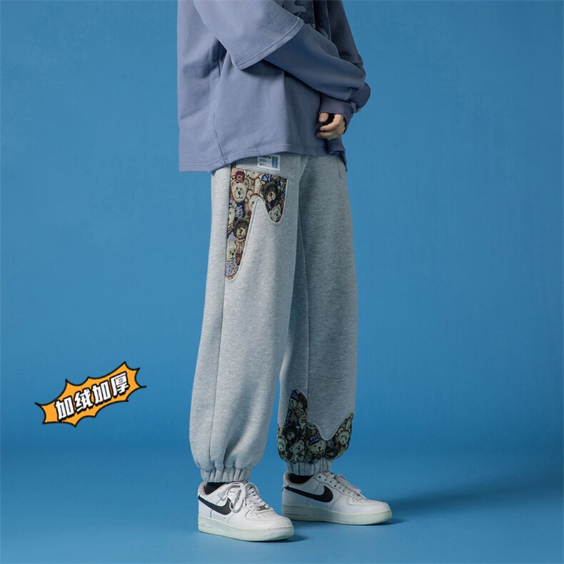 2023冬季新款日系蓝底大码加绒加厚印花卫裤M-5XHK21680-P50,男装休闲裤,电商A022