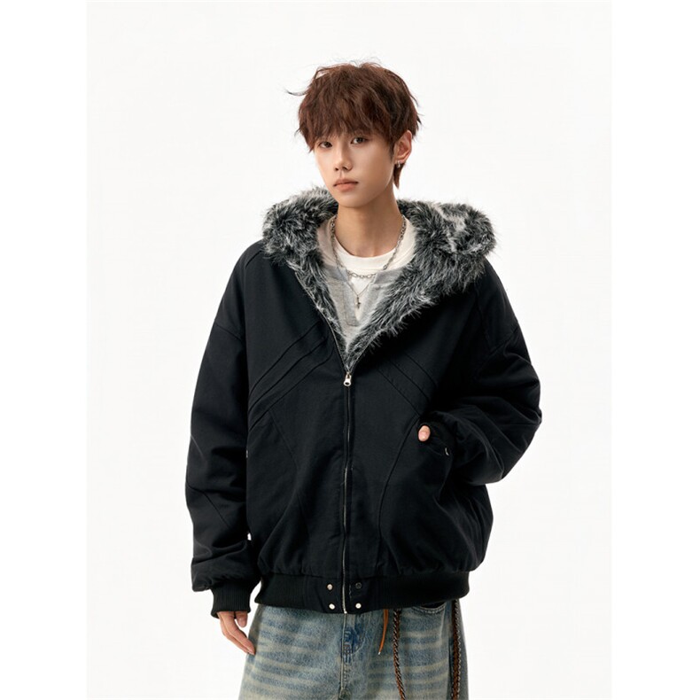档口现货重磅帆布+通体仿兔毛座山雕毛领潮牌棉服DM8220-P138,男装棉衣,星座603