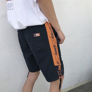 夏季港风休闲裤短裤男 黑色潮流直筒五分裤D/图片