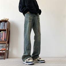 重工艺水洗美式ins高街直筒微喇复古牛仔裤310A-2BK300P55控78，男装牛仔裤，星座310A-2