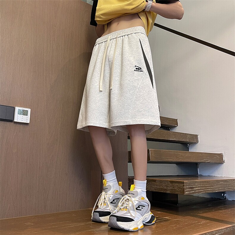 拼接刺绣短裤男夏季潮牌直筒五分裤美式设计感潮流百搭宽松休闲裤,男装休闲裤,电商A022