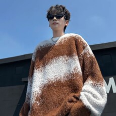 1506-1/MY121/P59美式复古撞色慵懒风毛衣男秋冬季宽松针织衫百搭，男装针织衫/毛衣，星座1506-1