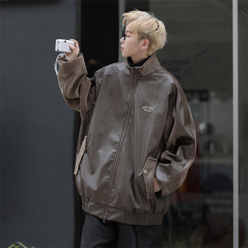 DW6702-P72；潮牌古着皮衣夹克美式街头痞帅立领情侣机车服外套,男装夹克,星座603-2