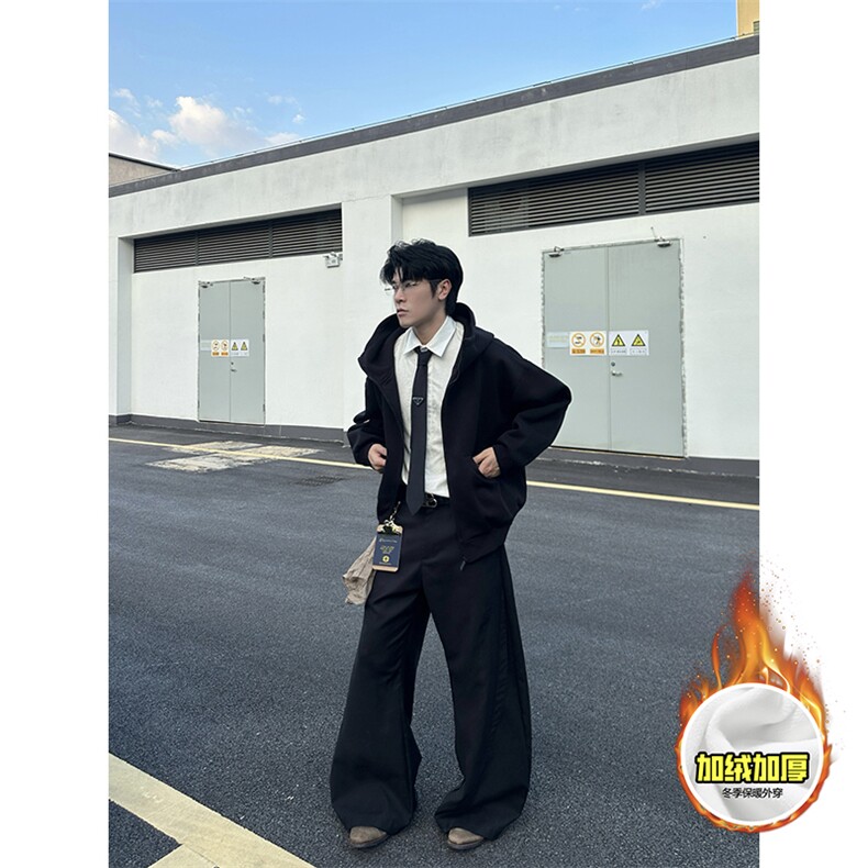 480G重磅加绒硬挺boxy男女秋冬美式高街防风高领卫衣开衫厚外套,女装短外套,电商A486-1