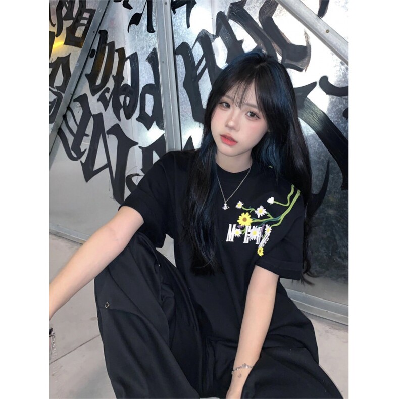 H0684-P35大刺绣包边拉肩休闲短袖T恤,女装T恤,星座617A-2