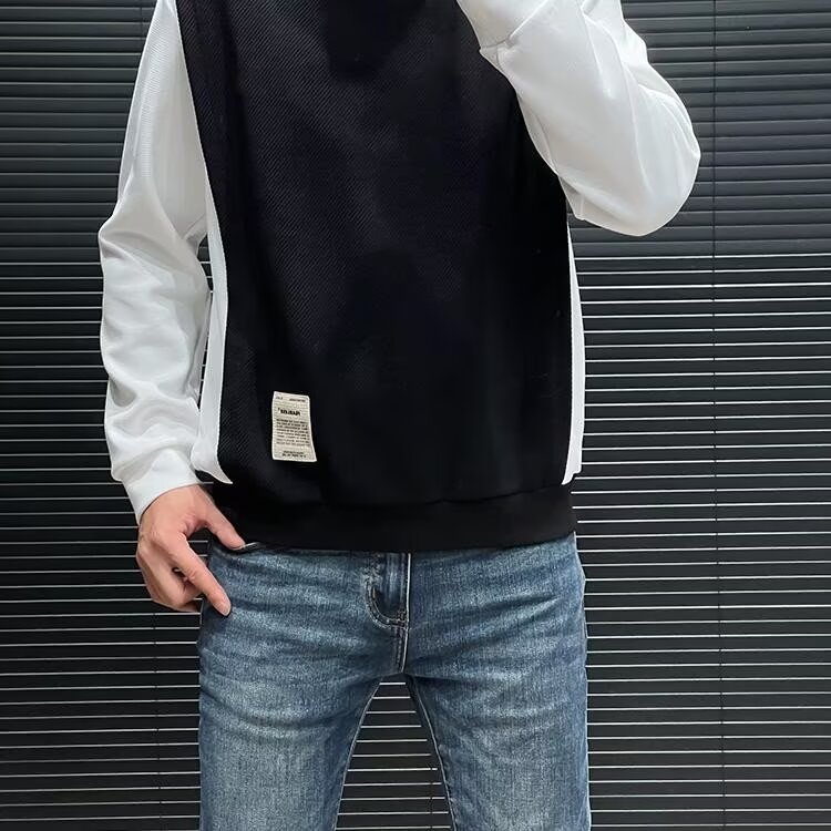 秋季高级感潮牌时尚男士圆领假两件卫衣宽松百搭圆领上衣打底衫男,男装T恤,星座506A