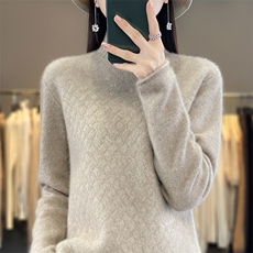 秋冬新款羊毛半高领修身显瘦针织衫，女装羊毛衫，秋虹羊绒