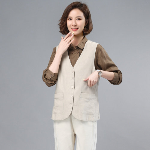 棉麻马甲女短款2025春夏韩版中年妈妈复古坎肩马夹亚麻外穿薄背心,女装衬衫,小林双子