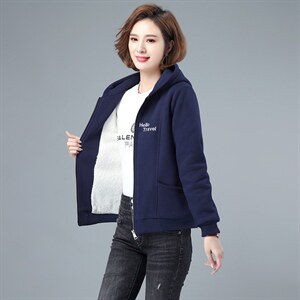 时尚女装加绒连帽刺绣外套 保暖显瘦秋冬必备图片