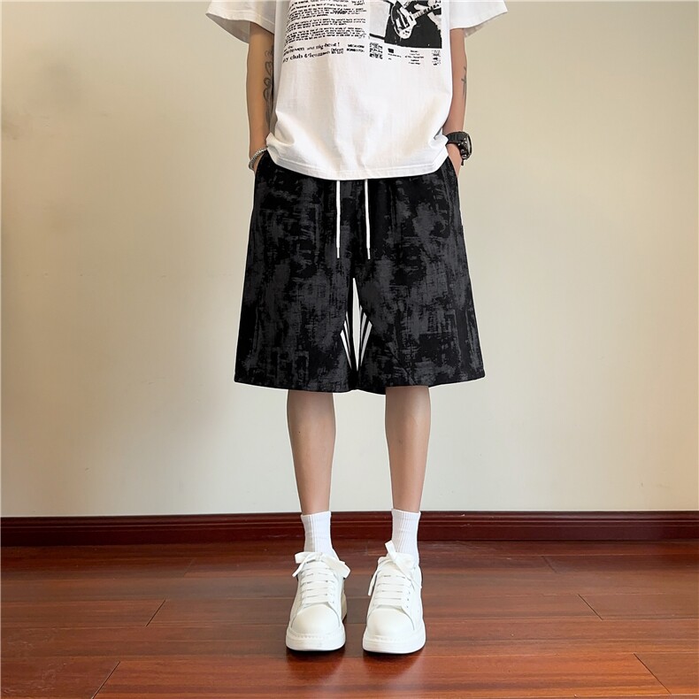 夏季新款潮流扎染条纹织带宽松短裤B315-K25795-特p25控48,男装牛仔裤,电商B315