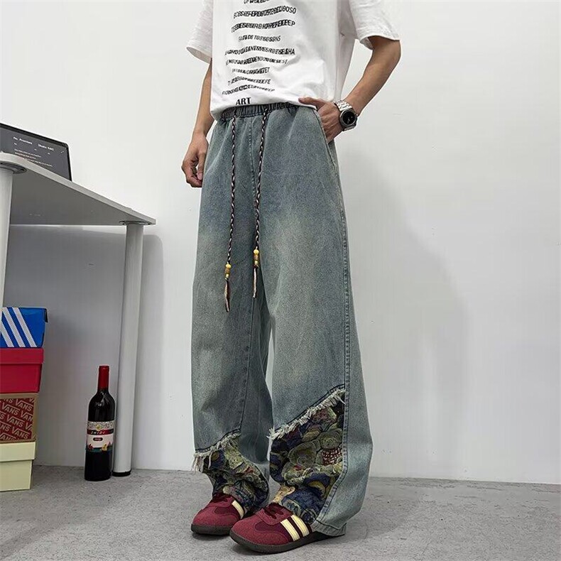 牛仔裤男女韩版潮流文艺百搭拼接直筒2026夏季ins长裤RK2566-P45,男装牛仔裤,星座412-2