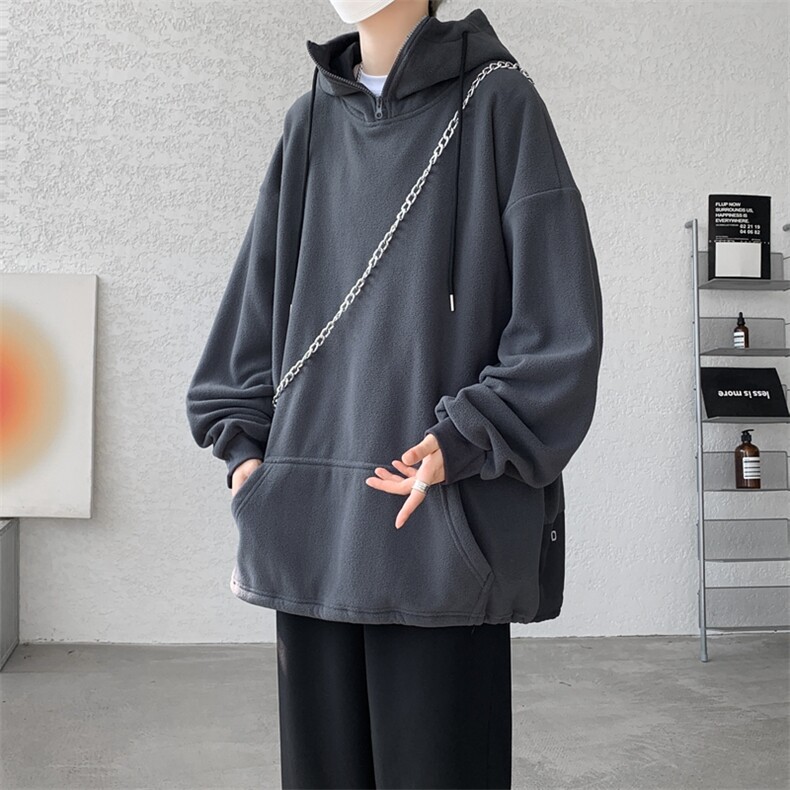 8XL-M大码摇粒绒卫衣套头连帽半拉链宽松美式复古外套WY9103/P68,女装短外套,电商B238