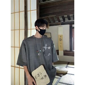 重磅T恤设计感短袖风T大码港风日系美式T1016-1 T312 P45 K59图片