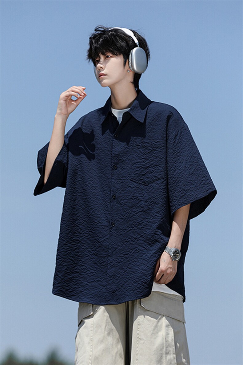8XL-M泡泡纱盐缩肌理短袖衬衫男夏季冰丝外套防晒衬衣DC28011P36,男装衬衫,电商B312