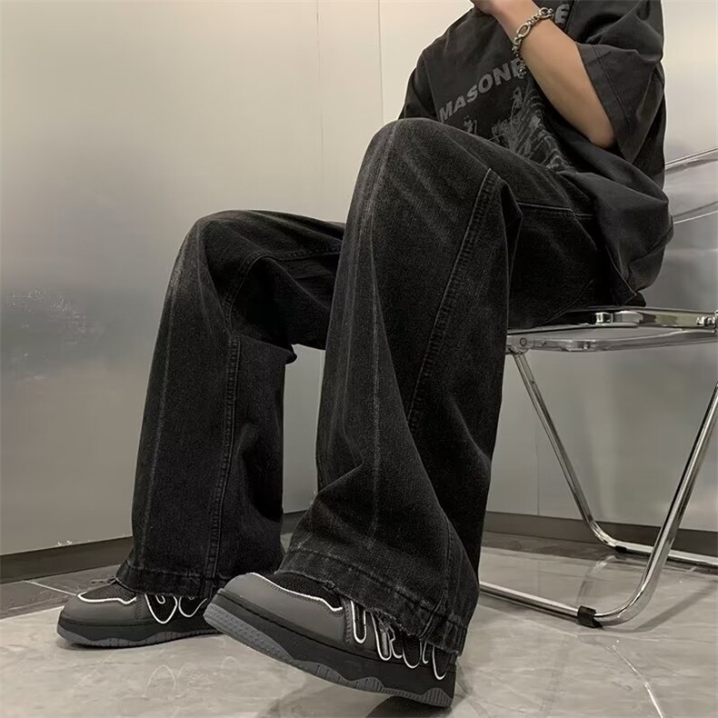美式高街ins阔腿裤复古嘻哈水洗潮牌直筒宽松牛仔裤男NK2216-P45,男装牛仔裤,星座1008-1