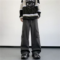 春秋季男女工装裤2023新款休闲宽松美式高街直筒阔腿裤K04512-P43，男装休闲裤，星座308B-1