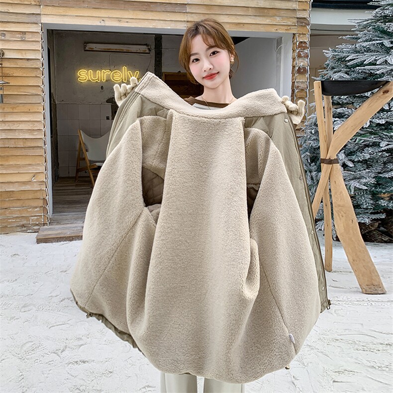 现货加厚保暖工装立领中长款羊羔毛外套2C206-L99-P185-K268,女装棉衣/棉服,2C206