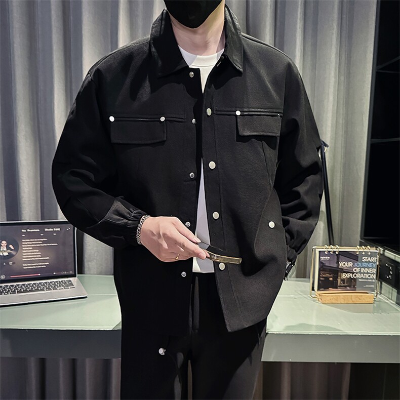 社会小伙秋装新款男时尚工装夹克男店主外套JK82-P78 控128 黑色图片