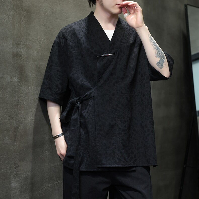 新中式潮风上衣短袖提花民族风汉服唐装开衫中性T2401-P65,男装T恤,电商A227