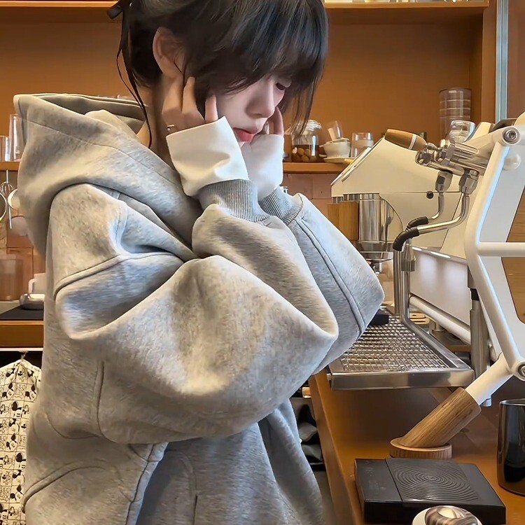 美式复古灰色廓形连帽卫衣休闲百搭情侣空气感外套上衣WY001P65,男装卫衣,电商D256-2(原A064-2)