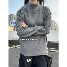 双面德绒打底衫男冬季内搭半高领加厚卫衣拼接印花长袖t恤，男装T恤，星座715-4