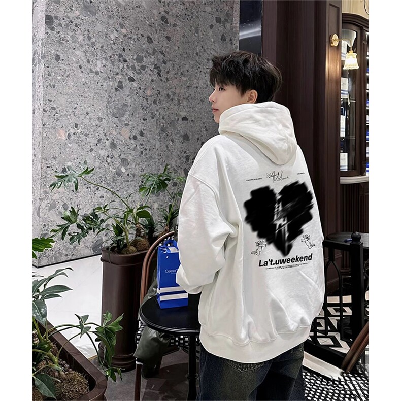 抖音得物 高品质印花连帽卫衣 秋冬装美式宽松连帽纯色卫衣ADL121图片
