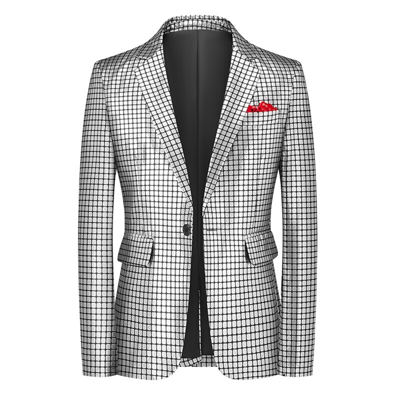 春秋新款跨境格子西服欧码潮流西装上衣大码休闲外套单西男，男装西服套装，星座112C