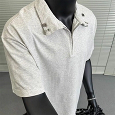 夏季半拉链短袖t恤男士日系ins复古潮牌宽松百搭五分袖休闲polo衫，男装T恤，星座506A