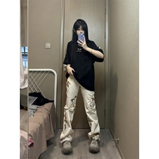 【有货】火焰蕾丝微喇白色牛仔裤男女款美式复古裤子B07WW-特P50，男装牛仔裤，星座1007（原301D）