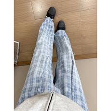 B221美式ins暗黑高街个性直筒格子牛仔裤LK25571-特P45控78，男装牛仔裤，电商B221