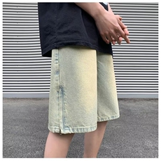 牛仔短裤男夏季美式复古潮牌拉链开叉裤子宽松直筒五分裤A519-P36，男装牛仔裤，星座208-5