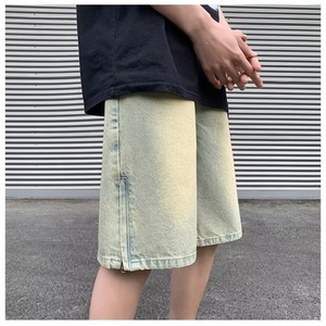 牛仔短裤男夏季美式复古潮牌拉链开叉裤子宽松直筒五分裤A519-P36图片