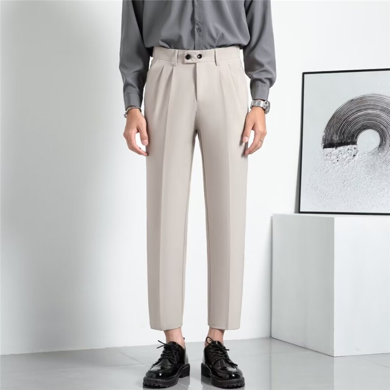 夏季新款丝滑垂直感纯色通勤百搭休闲九分裤男士阔腿西裤K29，男装西裤，星座1116A-2（原606A-1）