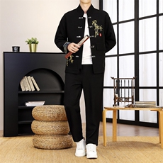 风外套新中式刺绣唐装春秋季汉服夹克男士两件套tz005-p125，男装休闲套装，星座1602（原101B）