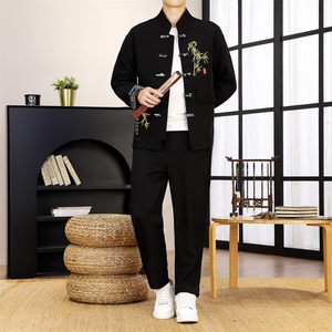 风外套新中式刺绣唐装春秋季汉服夹克男士两件套  tz005-p125图片