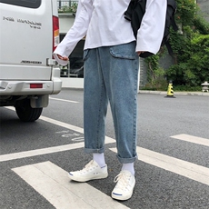 秋季牛仔裤男港风简约百搭休闲九分裤男N/，男装牛仔裤，电商D202