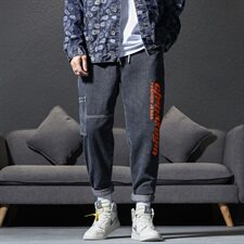 秋季潮牌牛仔裤男韩版字母印花松紧腰大码工装裤C402-LT261，男装牛仔裤，星座610（原A335）