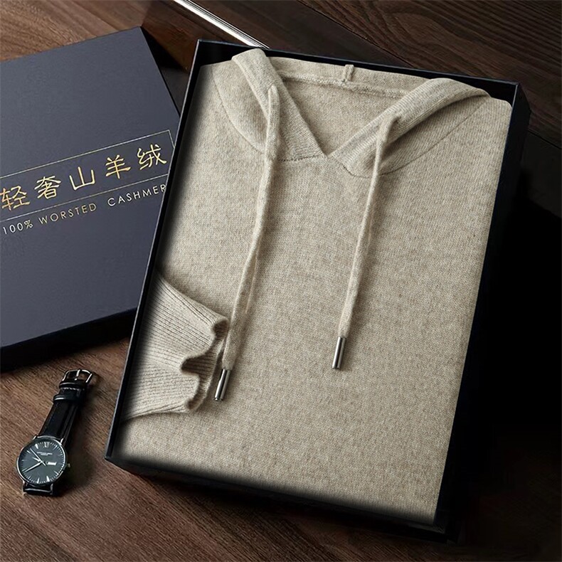 轻奢山羊绒男士高端纯色连帽羊绒衫保暖舒适秋冬，男装羊毛衫，台绒羊绒