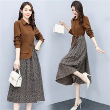 2021春季新款气质POLO领时尚减龄优雅假两件连衣裙，女装连衣裙，依如秀(原杭风阁)