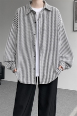 8XL-M鱼骨纹小香风衬衫男生春秋衬衣宽松慵懒垂感外套CS29009P45，男装衬衫，电商B312