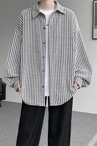 8XL-M鱼骨纹小香风衬衫男生春秋衬衣宽松慵懒垂感外套CS29009P45图片