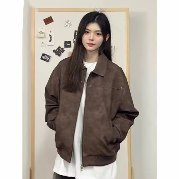 美拉德美式复古cleanfit外套男款春秋季猎装皮夹克短款垫肩机车服,男装夹克,星座1210-1