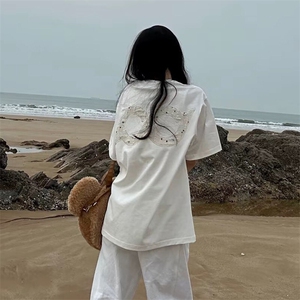 万针全刺绣工艺抖音得物高品质260克重磅纯棉双纱美式高街短袖T恤图片