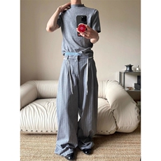 白菜coke美式复古褶格纹直筒阔腿宽松长裤简约百搭休闲裤男女，男装休闲裤，星座506A