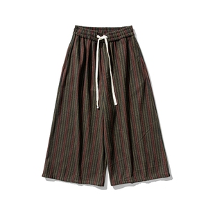 秋冬 大码风加厚毛呢条纹休闲裤裙裤超宽阔腿裤日系 K246/P75图片