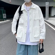 日系青春流行男时尚翻领慵懒风衣潮百搭潮流纯色秋季简约新款，男装夹克，星座716-4