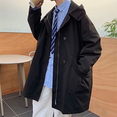 风衣外套2023新连帽中长款韩版大衣宽松港风痞帅上衣服W1479-P58，男装风衣，星座412-2