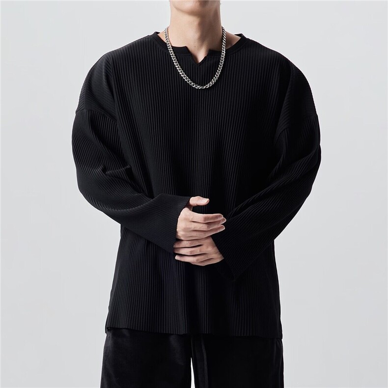 NOXXNOXX高级感v领褶皱垂感长袖T恤男秋冬季圆领宽松健身训练衣服,男装T恤,星座1210-1