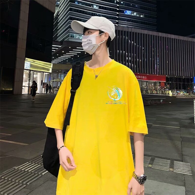 潮牌2021夜光反光卡通印花宽松上衣韩版潮流情侣长袖T恤W229-P30,男装T恤,星座412-2