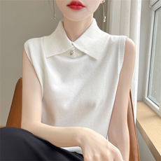 秋冬季新款翻领毛衣女宽松显瘦时尚百搭针织上衣，女装背心吊带，皓宇羊绒